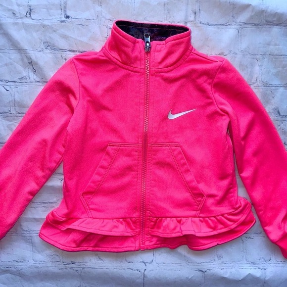 NWOT Toddler 2T Nike Full Zip Fluorescent Pink Ruffled Jacket - Picture 1 of 6